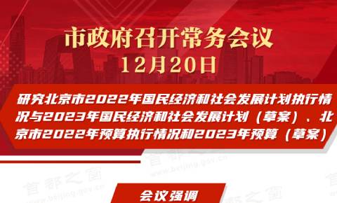 市政府常务会议：研究北京市2022年国民经济和社会发展计划执行情况与2023年国民经济和社会发展计划（草案）、北京市2022年预算执行情况和2023年预算（草案）